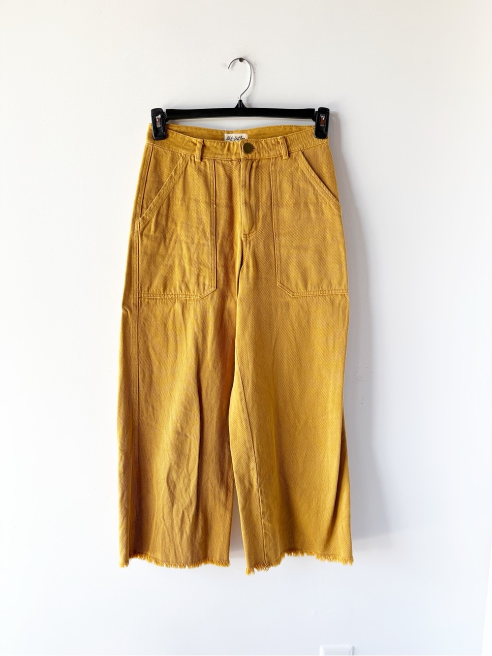 Back Beat Co Hemp Canvas Wide Leg Utility Pants Mustard Yellow Frayed Crop